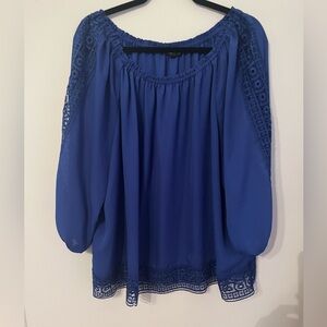 Zac & Rachel Royal Blue Blouse with Lace Accents